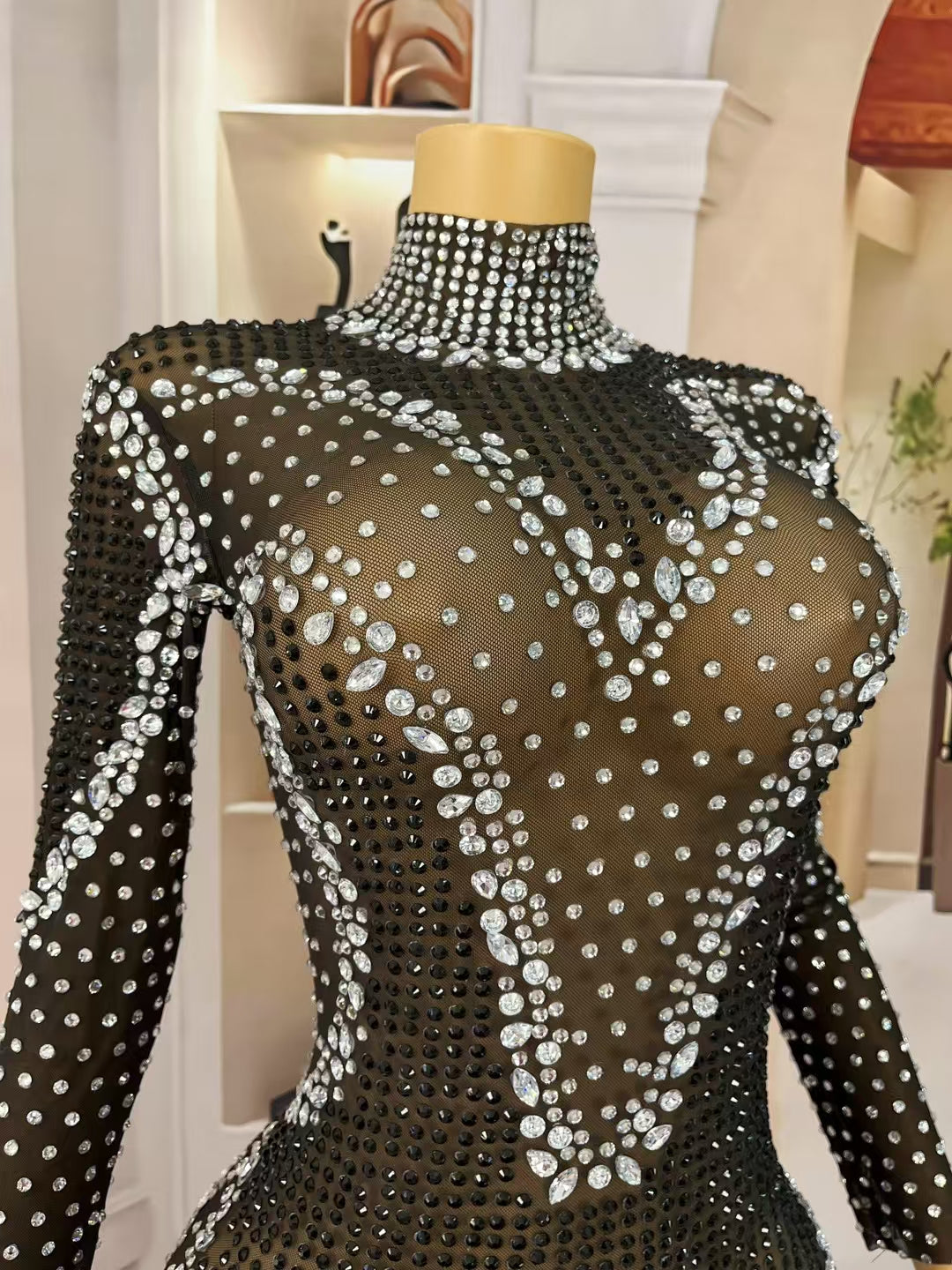 CELESINYI Bandian Crystal Black Full Stone Catsuit