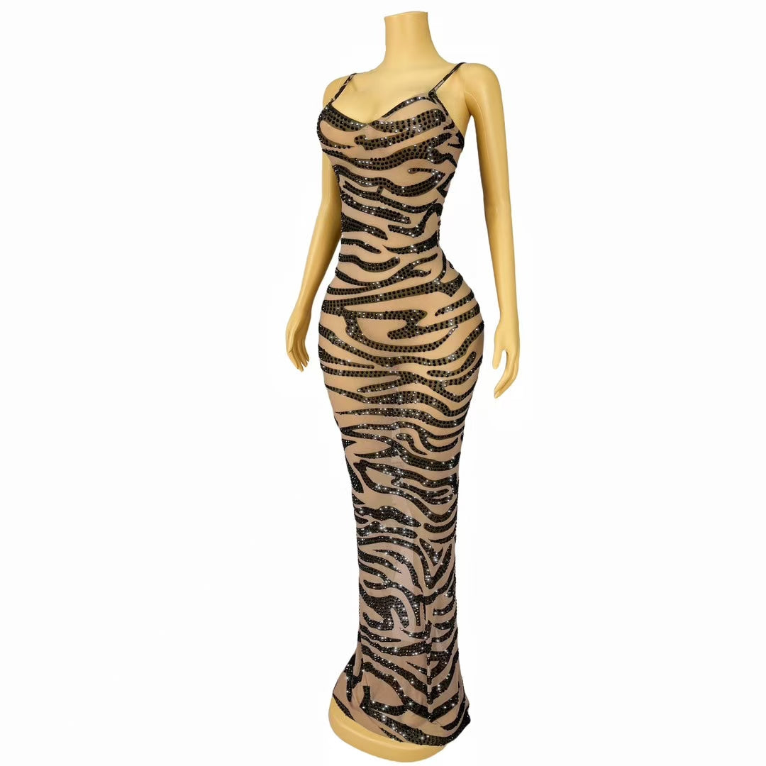 CELESINYI Modeng Crystal Zebra Leopard Gown