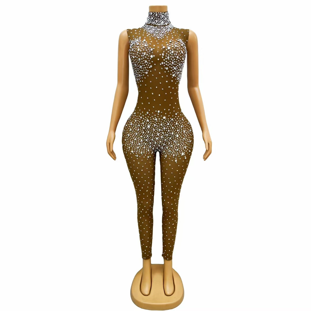 CELESINYI Simi Crystal Earth Tone Catsuit