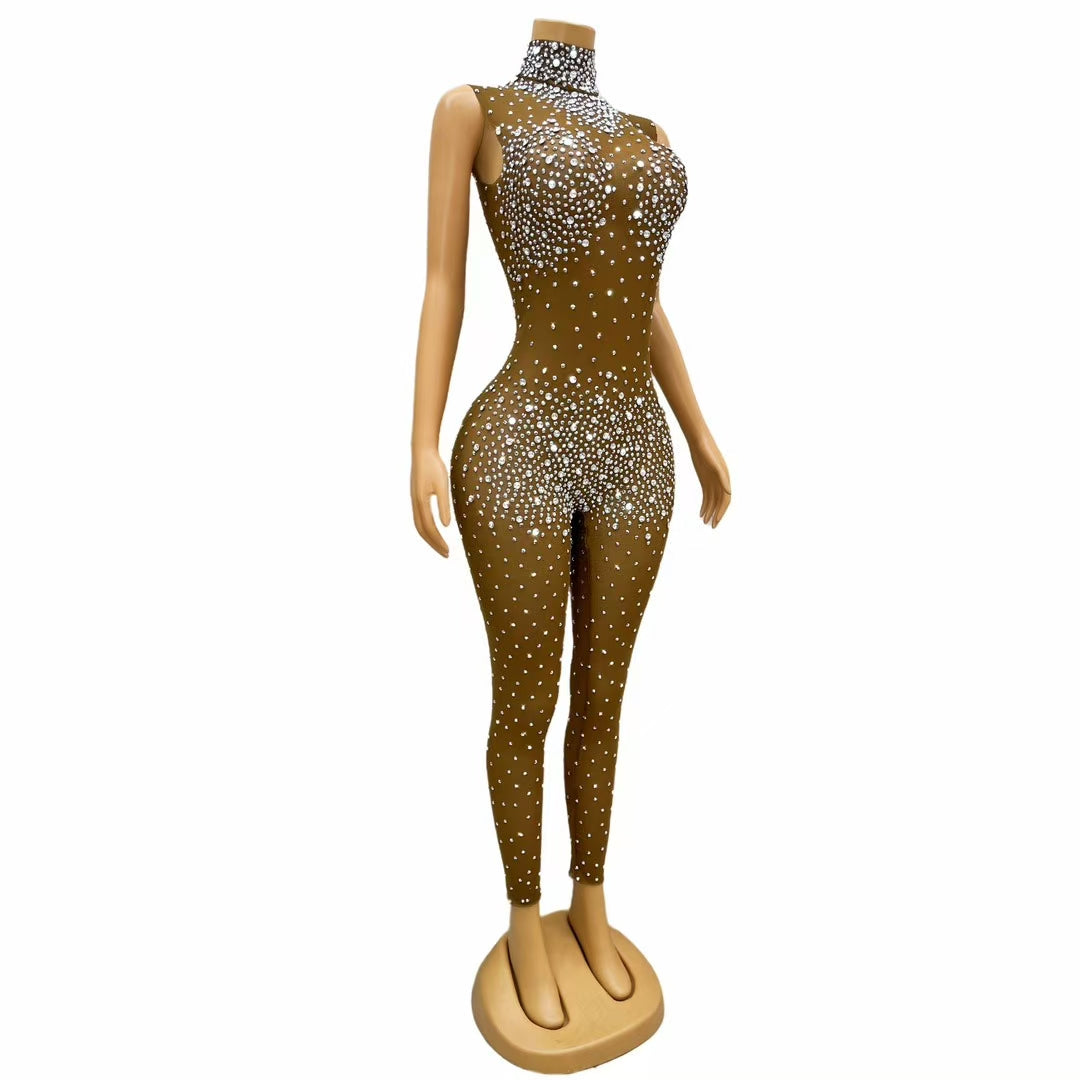 CELESINYI Simi Crystal Earth Tone Catsuit