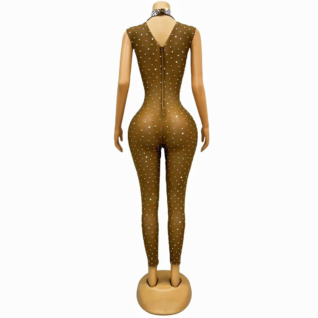 CELESINYI Simi Crystal Earth Tone Catsuit