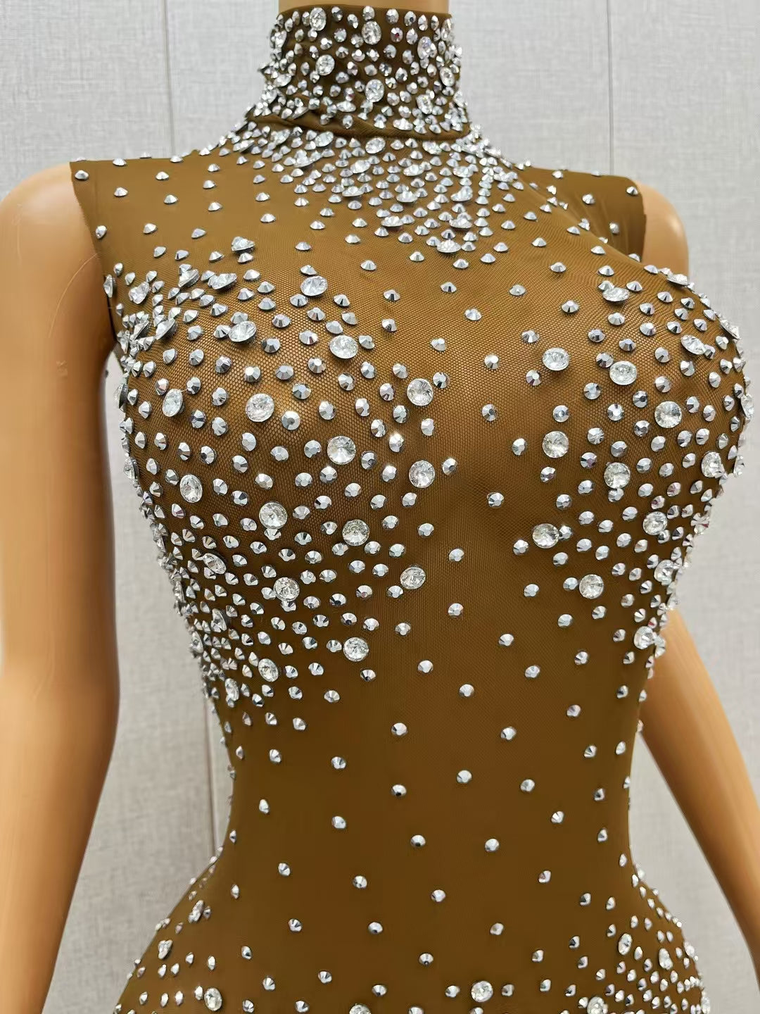 CELESINYI Simi Crystal Earth Tone Catsuit