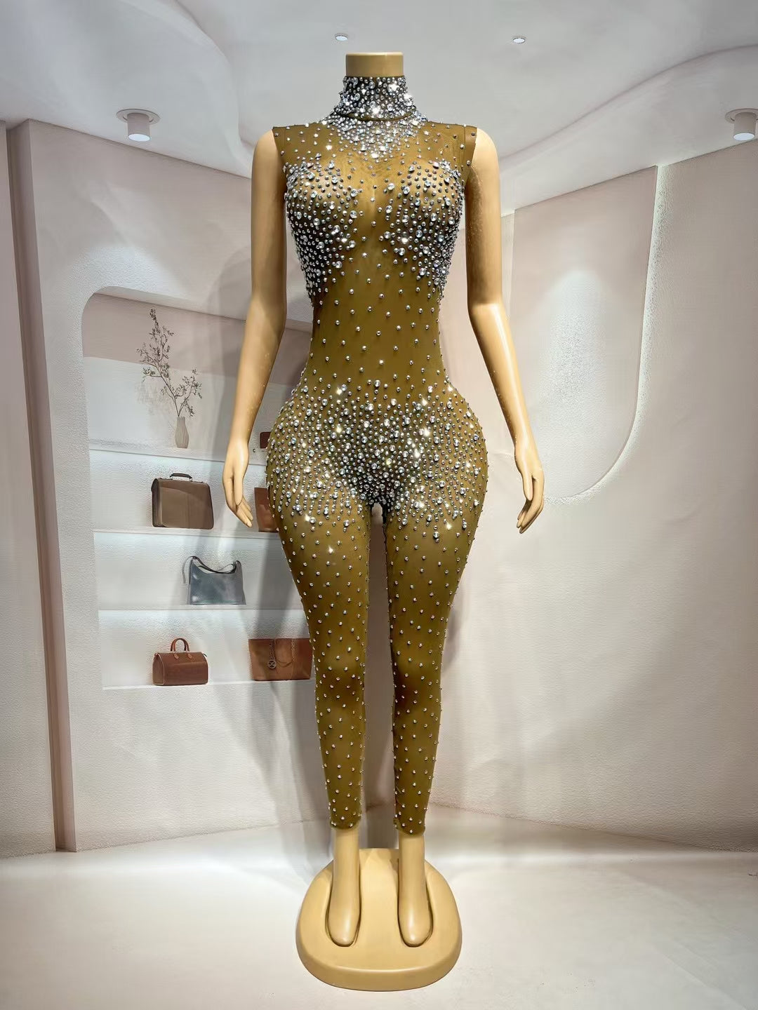 CELESINYI Simi Crystal Earth Tone Catsuit