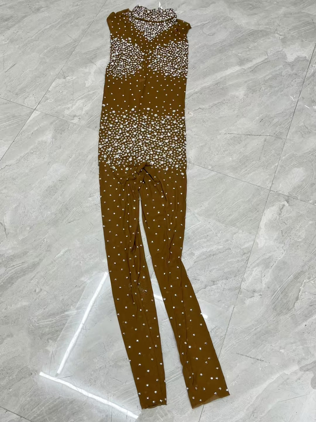 CELESINYI Simi Crystal Earth Tone Catsuit