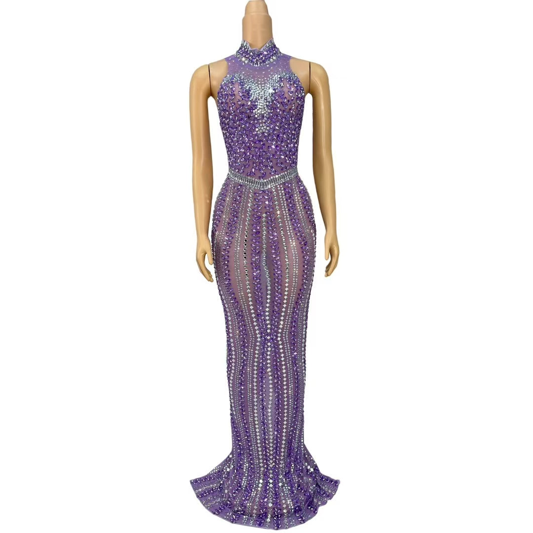 CELESINYI Zizi Crystal Amethyst Vine Gown