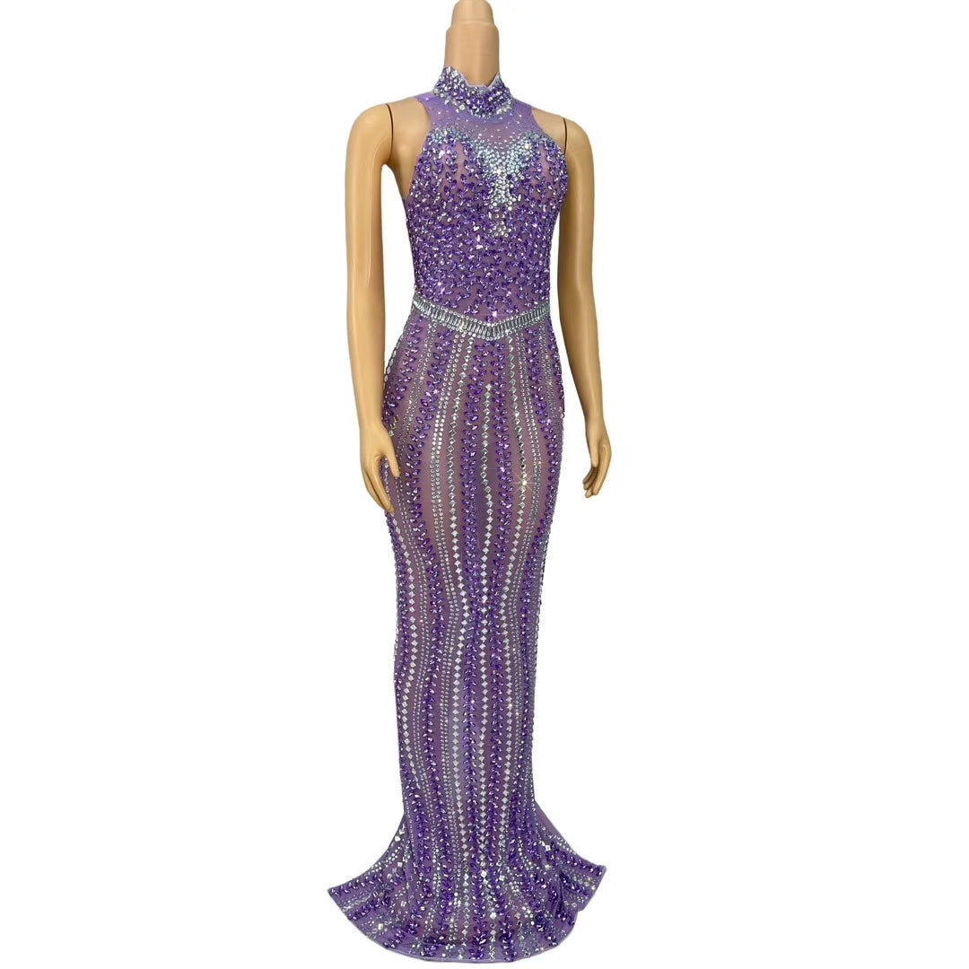 CELESINYI Zizi Crystal Amethyst Vine Gown