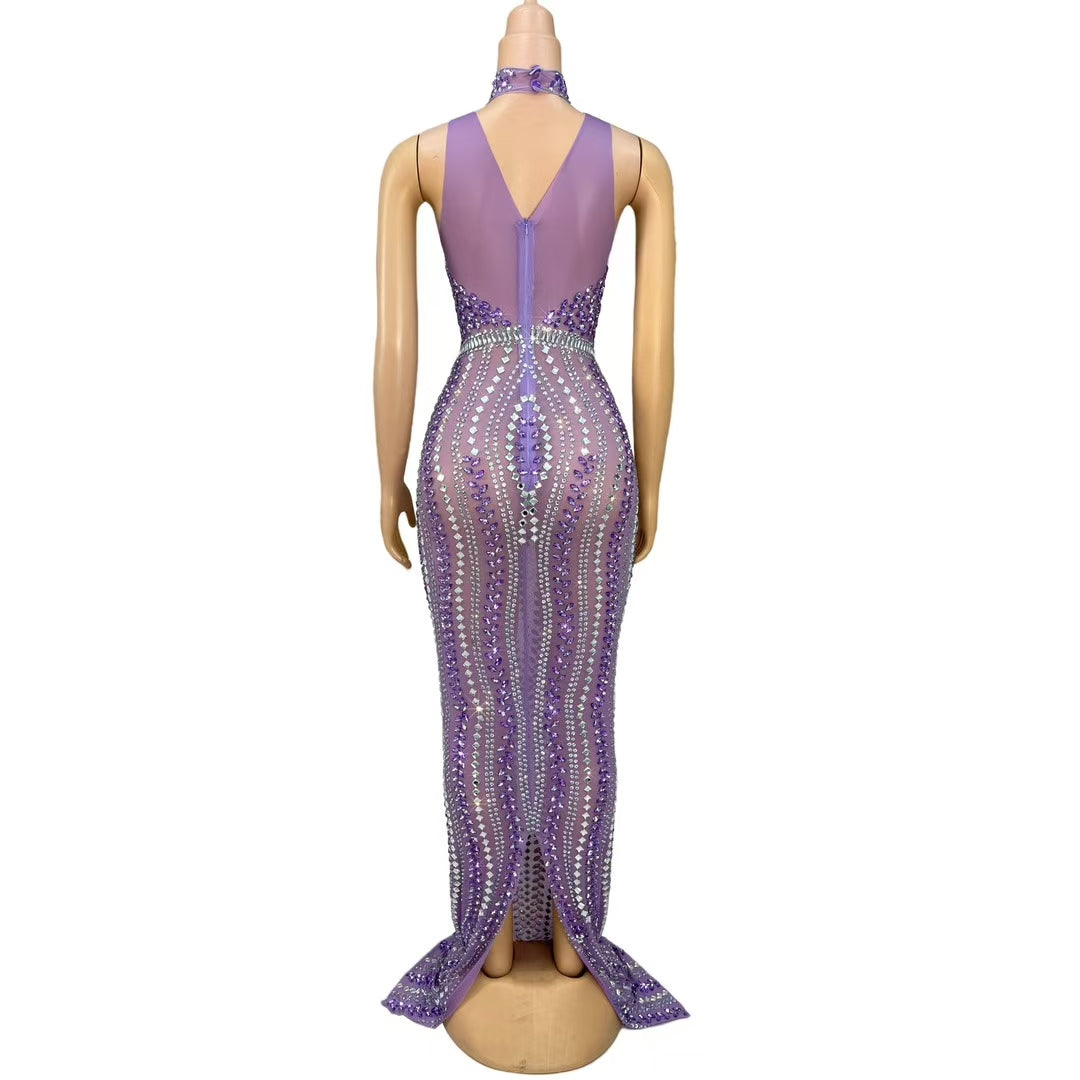 CELESINYI Zizi Crystal Amethyst Vine Gown