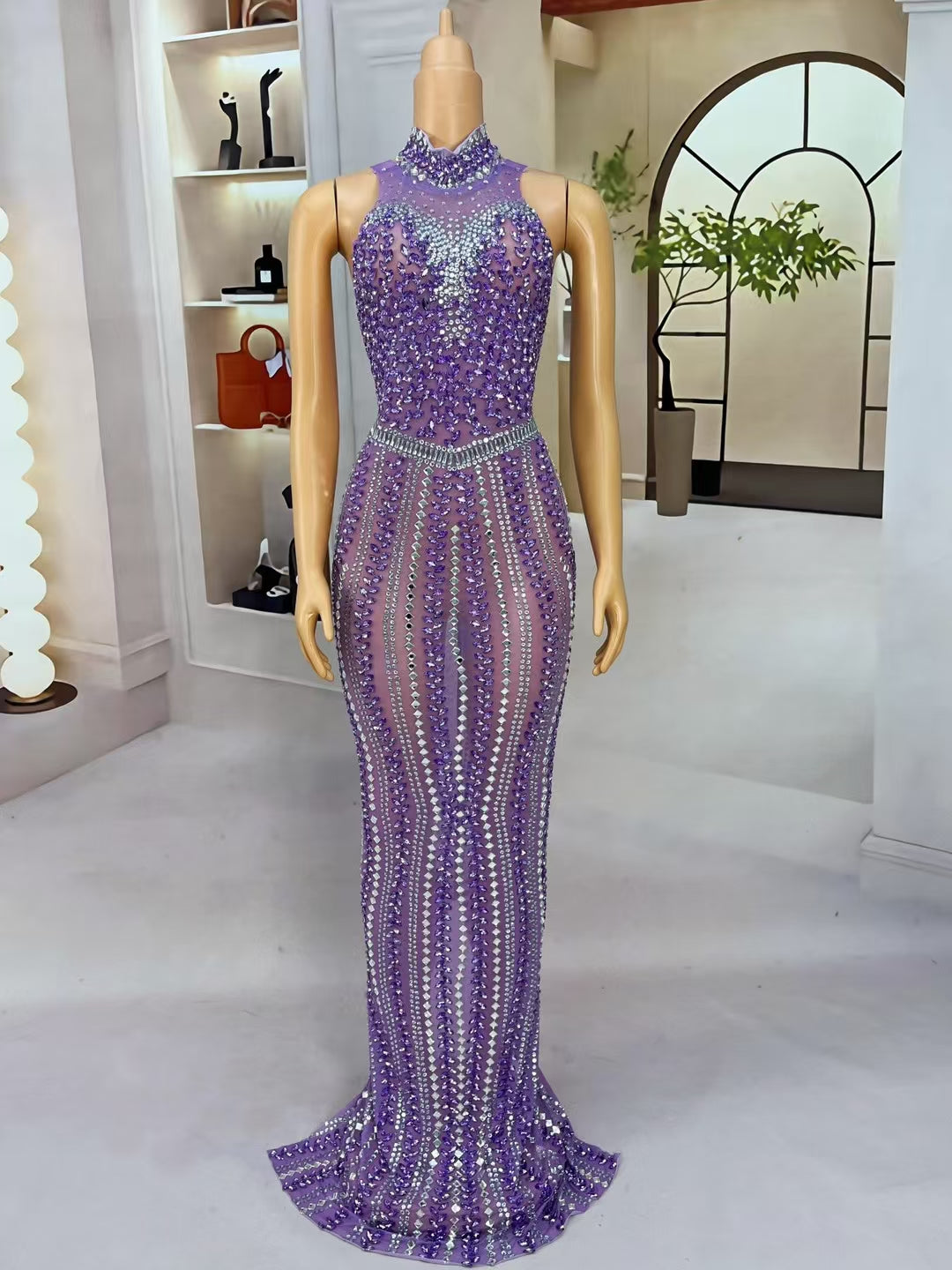 CELESINYI Zizi Crystal Amethyst Vine Gown