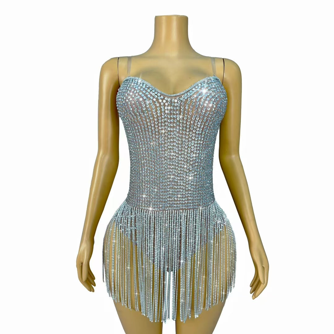 CELESINYI Manxing Crystal Sweetheart Full Stone Mini Dress