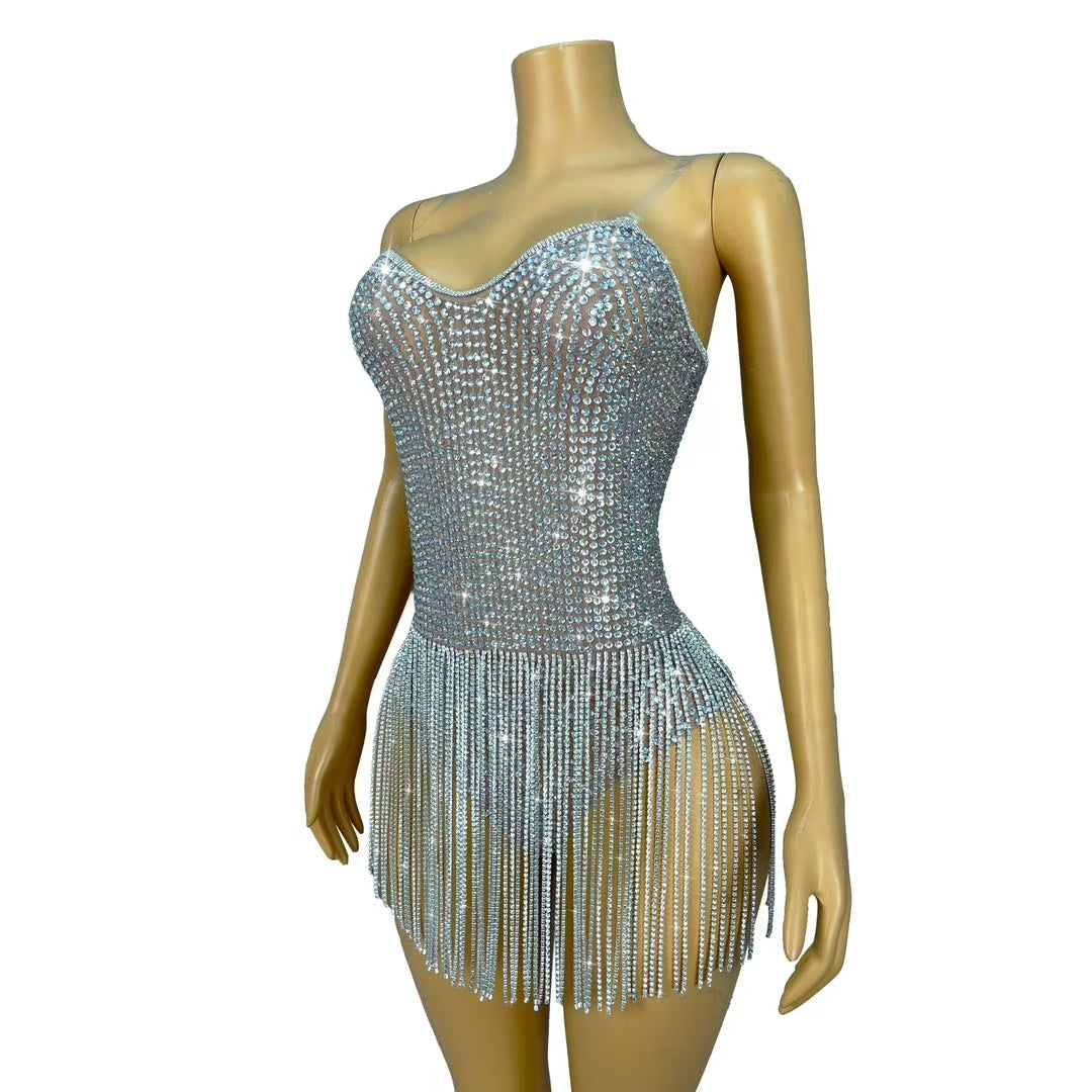 CELESINYI Manxing Crystal Sweetheart Full Stone Mini Dress