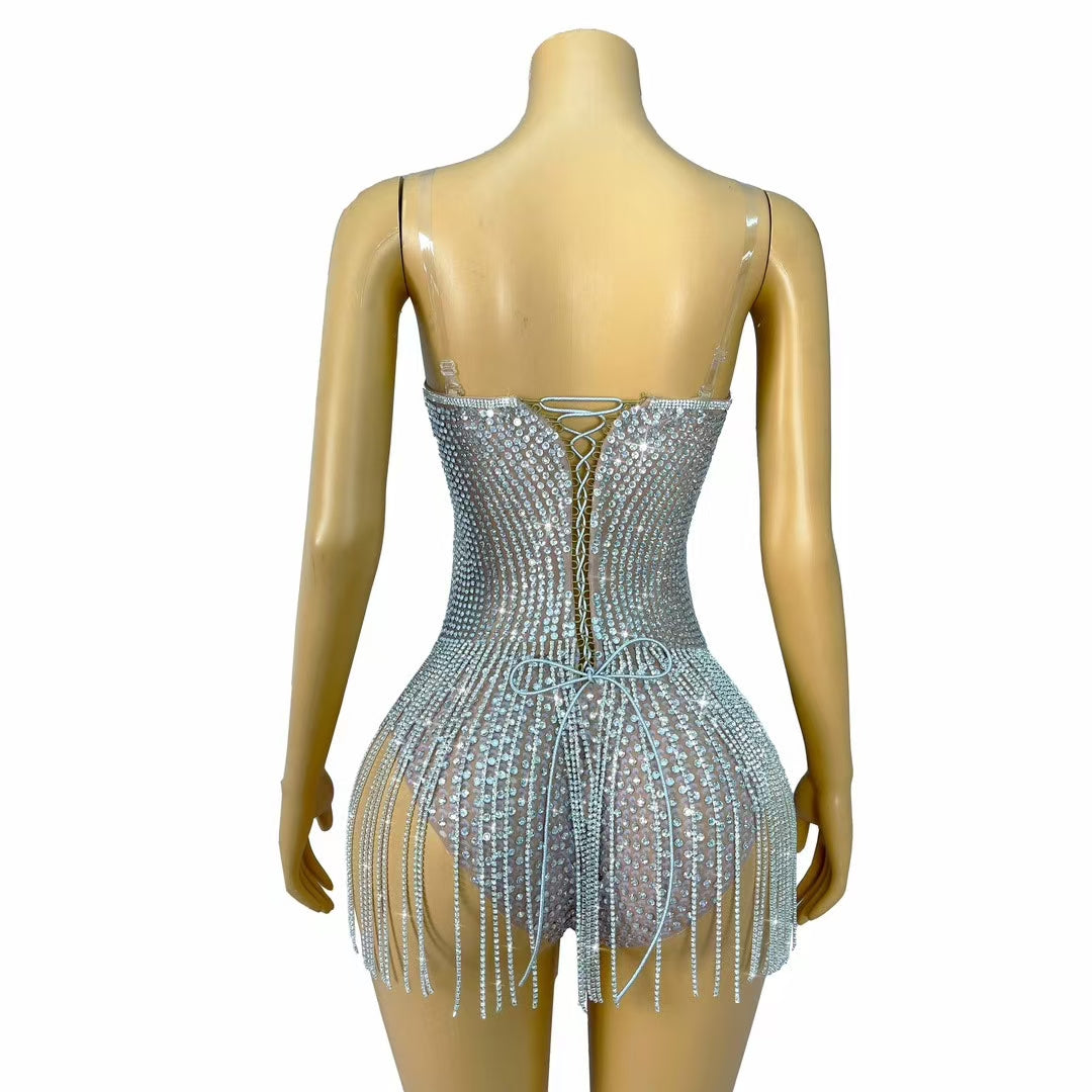 CELESINYI Manxing Crystal Sweetheart Full Stone Mini Dress