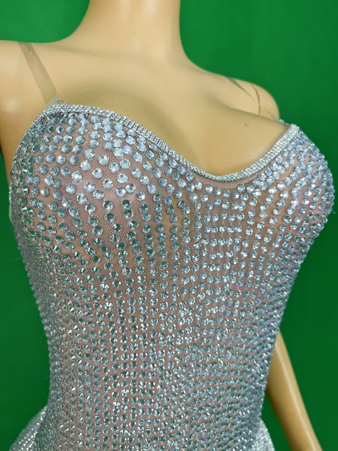 CELESINYI Manxing Crystal Sweetheart Full Stone Mini Dress