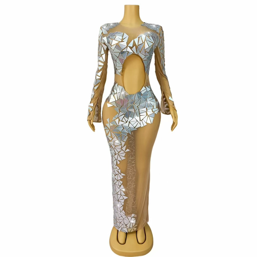 CELESINYI Luqi Crystal Mirror Keyhole Bodysuit