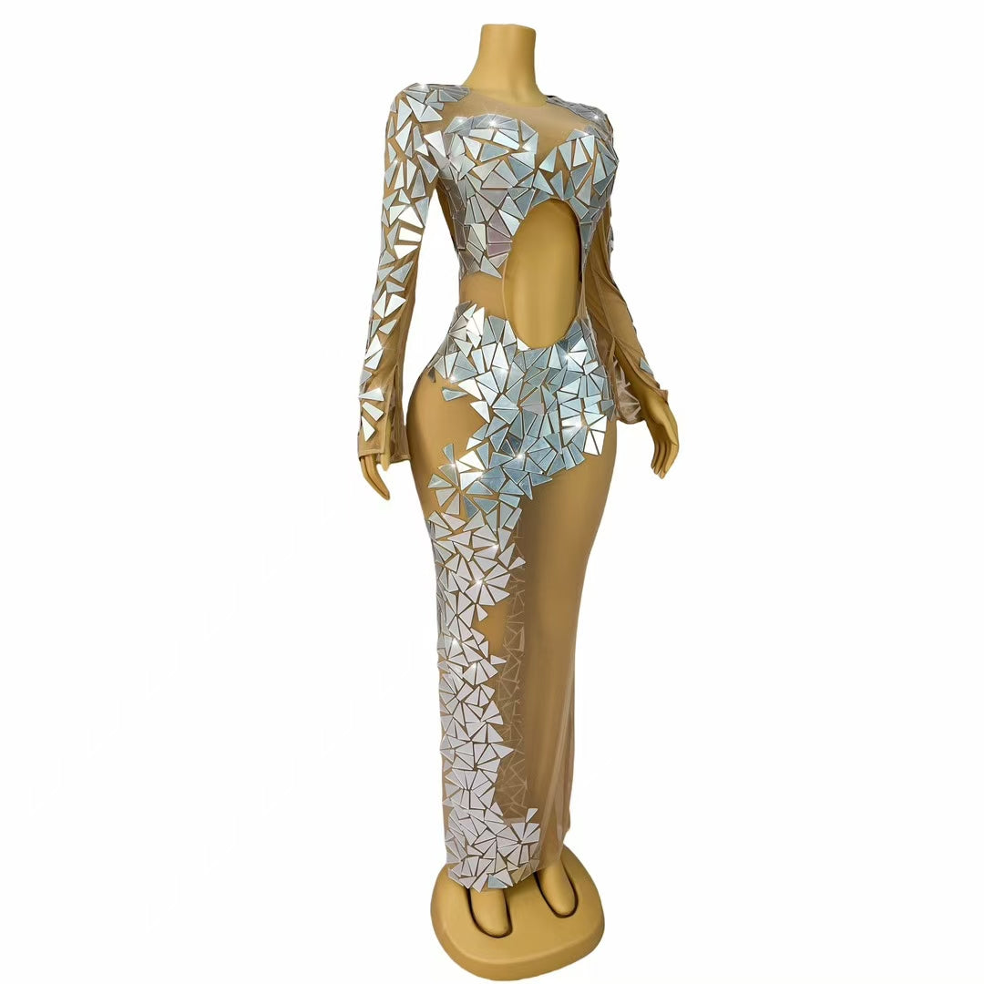 CELESINYI Luqi Crystal Mirror Keyhole Bodysuit