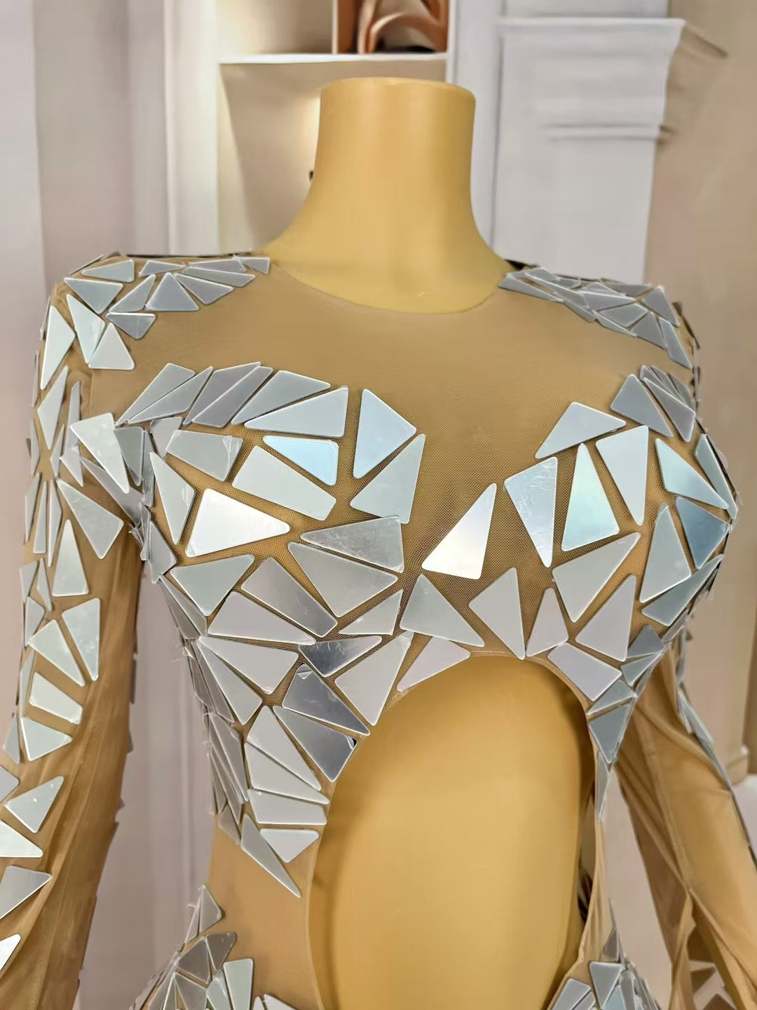 CELESINYI Luqi Crystal Mirror Keyhole Bodysuit