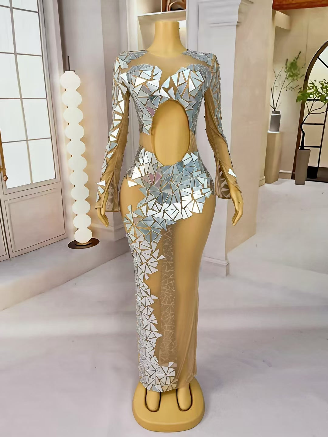 CELESINYI Luqi Crystal Mirror Keyhole Bodysuit