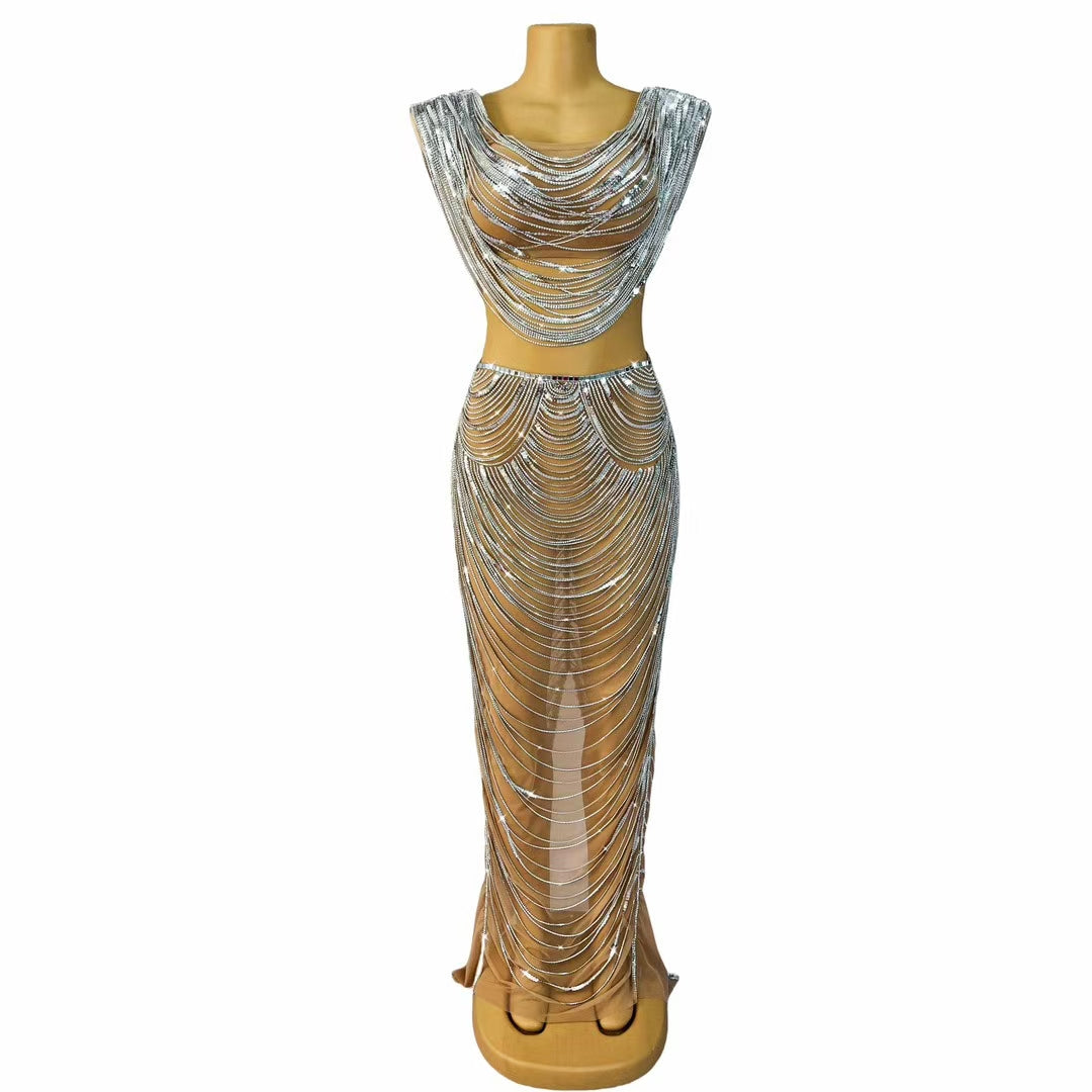 CELESINYI Liantiao Crystal Chain Two-Piece Set
