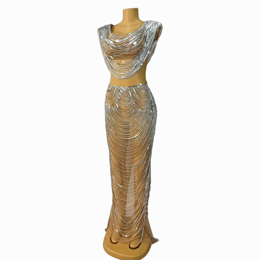 CELESINYI Liantiao Crystal Chain Two-Piece Set
