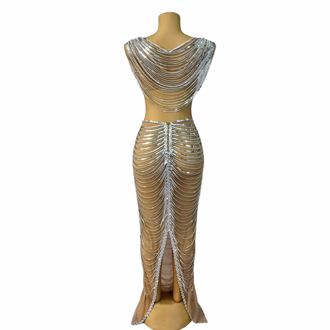 CELESINYI Liantiao Crystal Chain Two-Piece Set