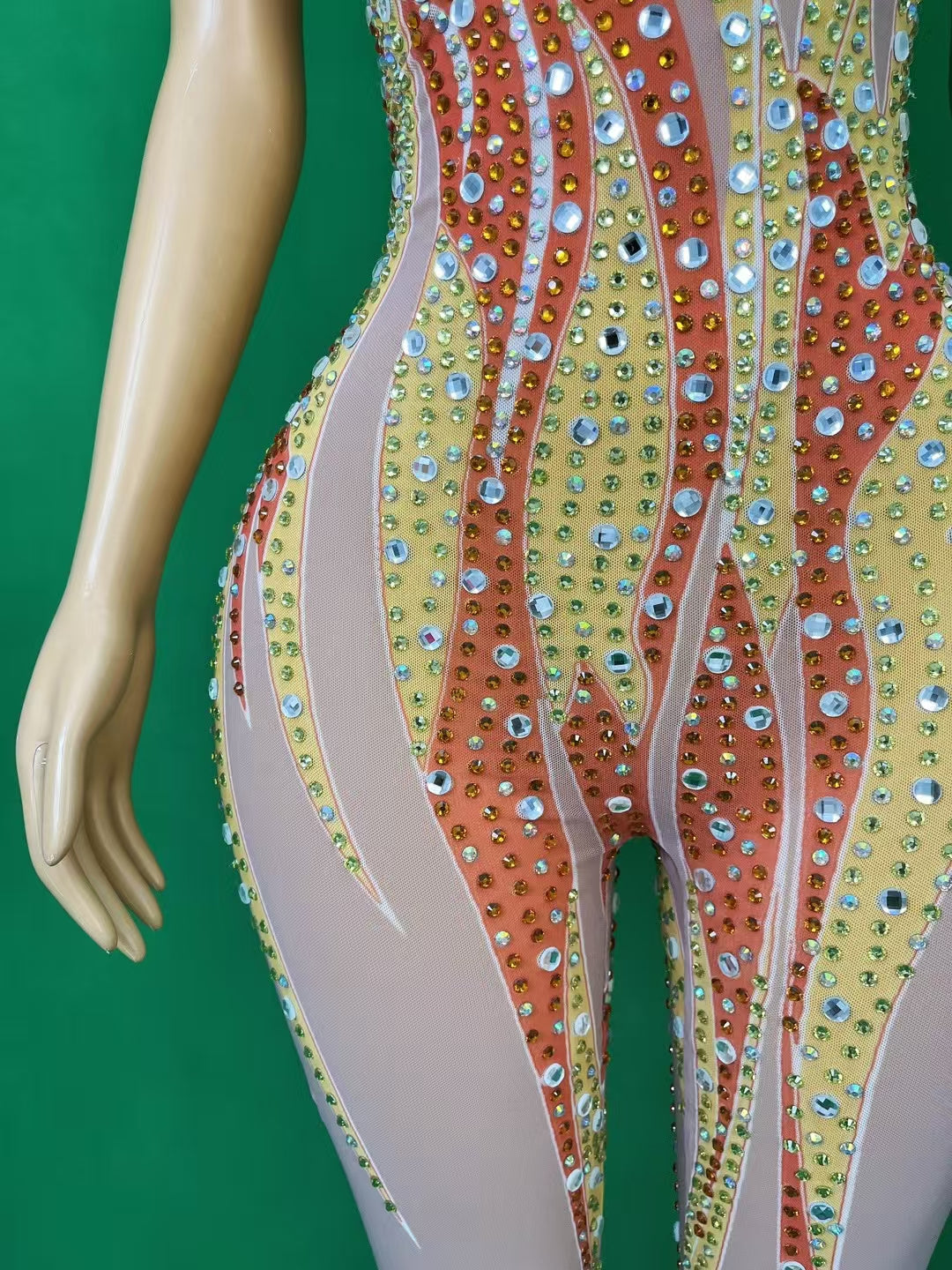 CELESINYI Jinhuowang Crystal Flame Print Bodysuit
