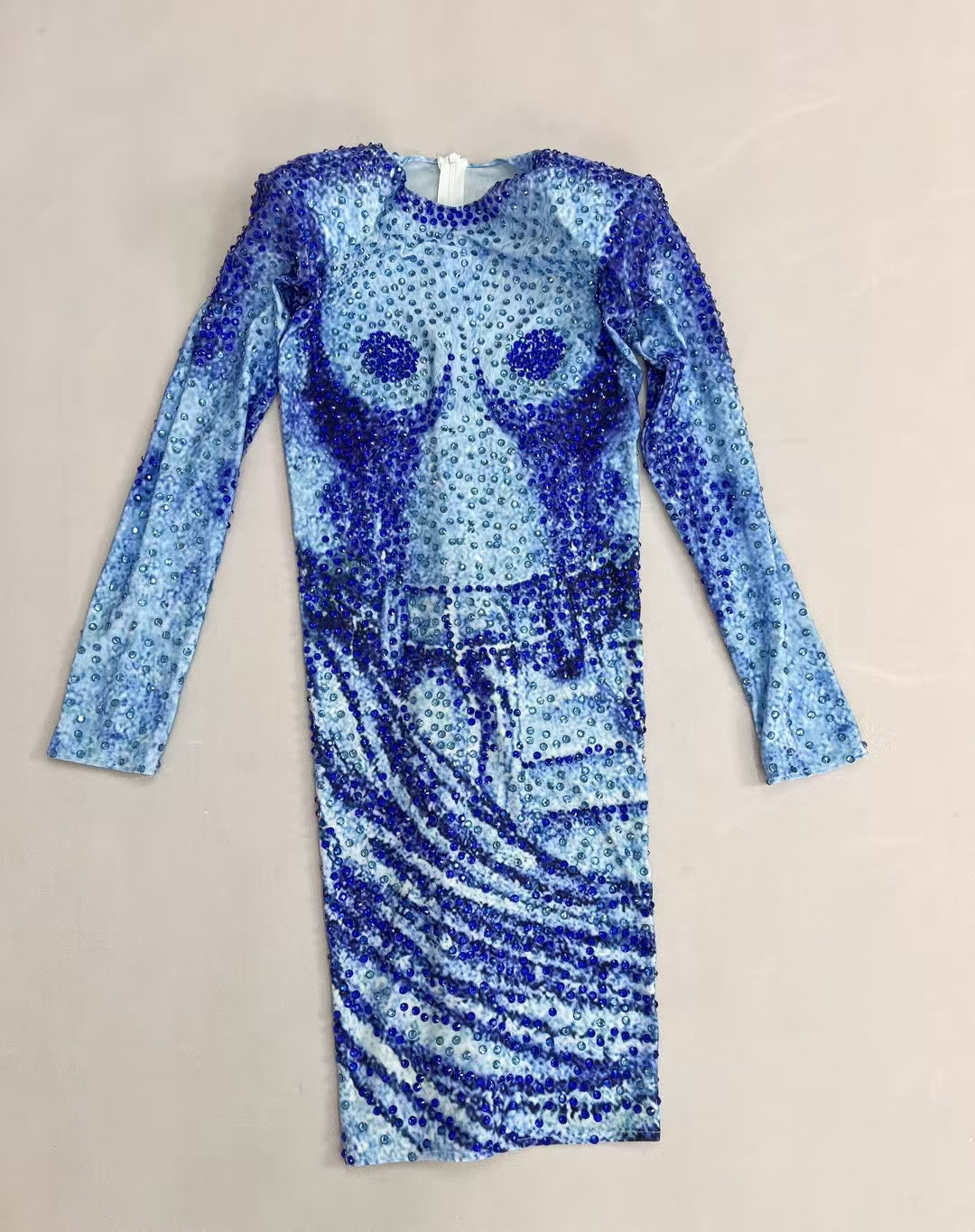 CELESINYI Lanniuzai Crystal Denim Illusion Mini Dress
