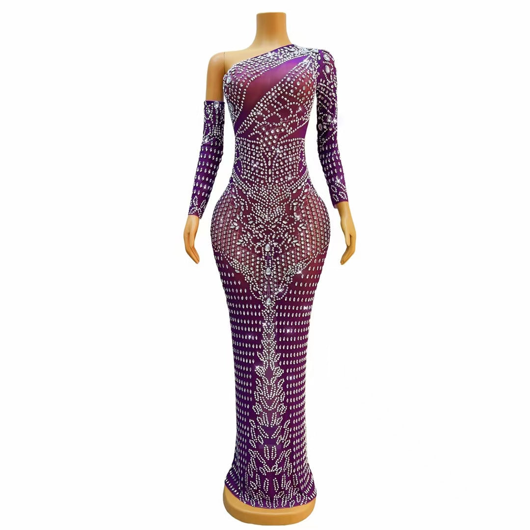CELESINYI Zuange Crystal One-Shoulder Gown