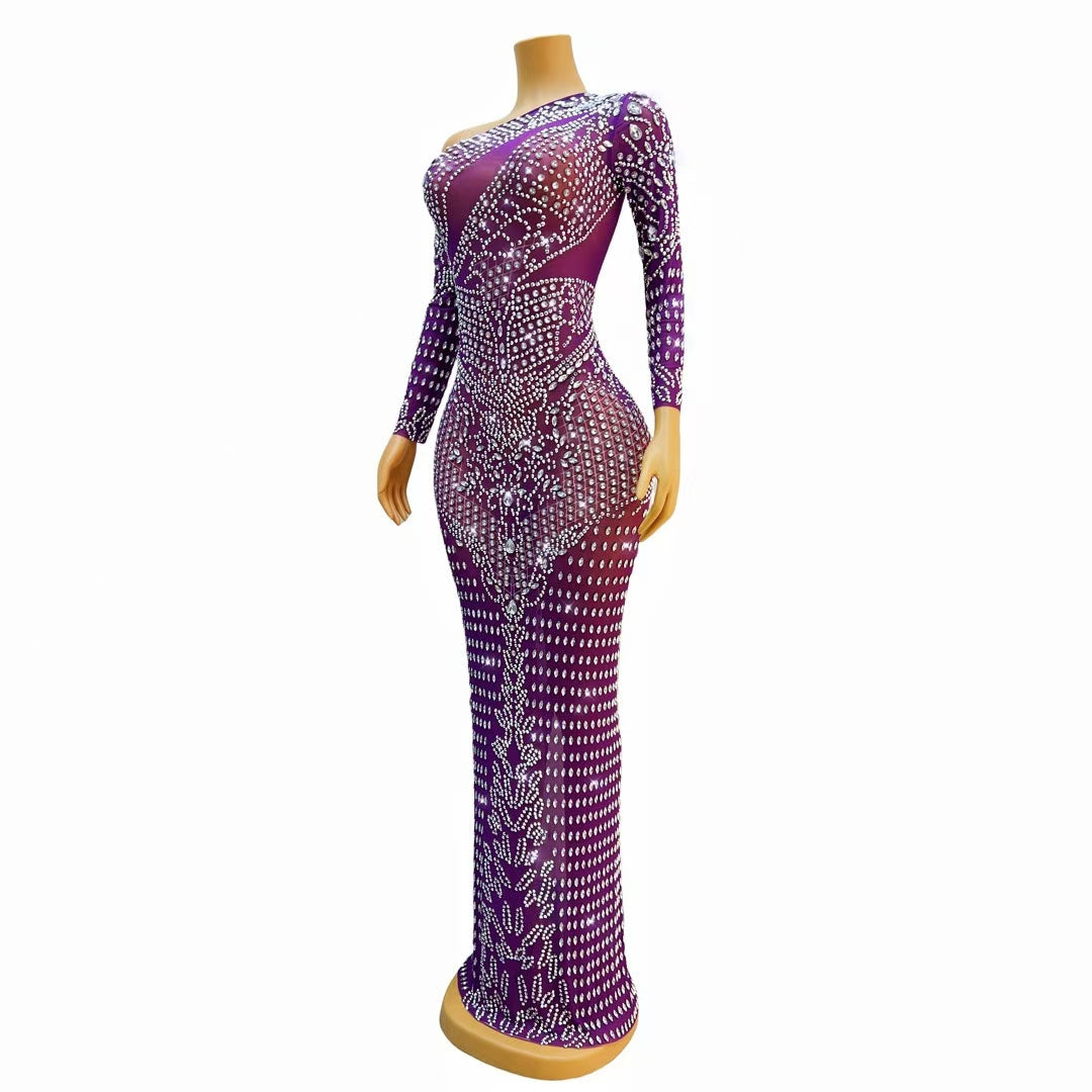 CELESINYI Zuange Crystal One-Shoulder Gown