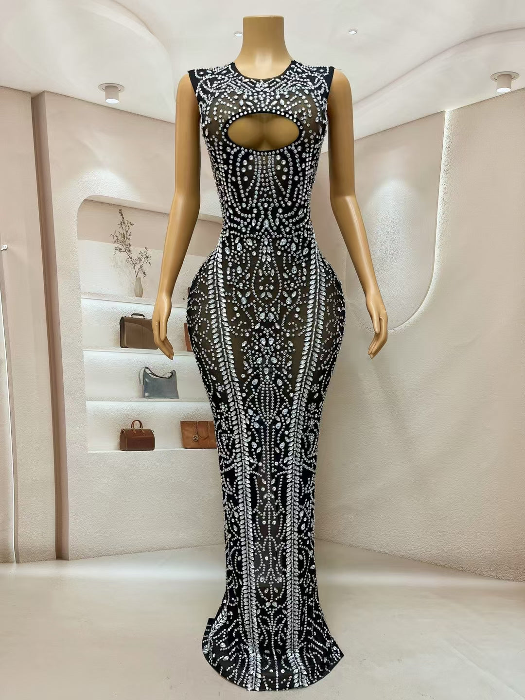 CELESINYI Moyu Crystal Moon Cutout Gown