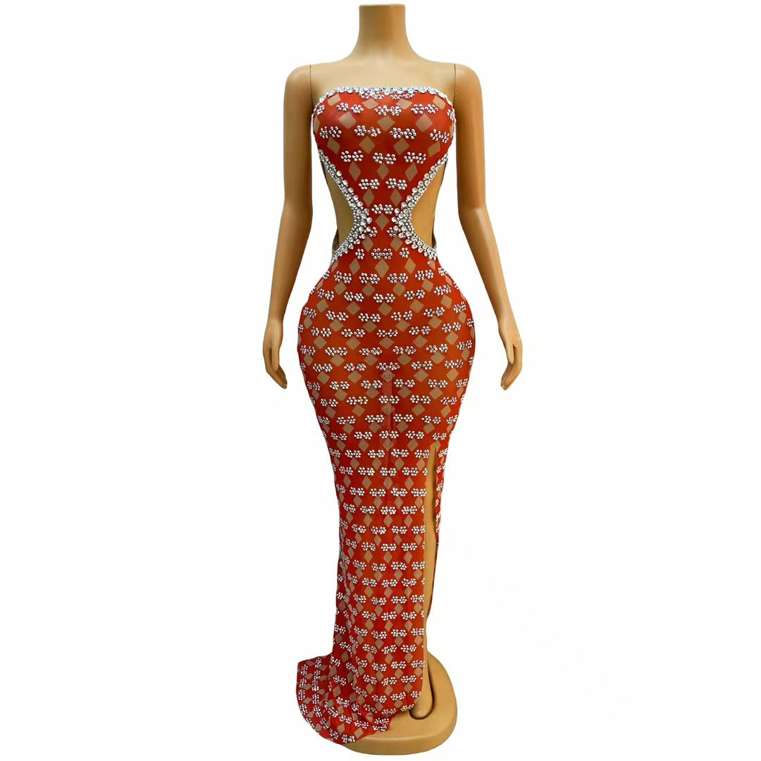 CELESINYI Linghua Crystal Diamond Lace Mermaid Gown