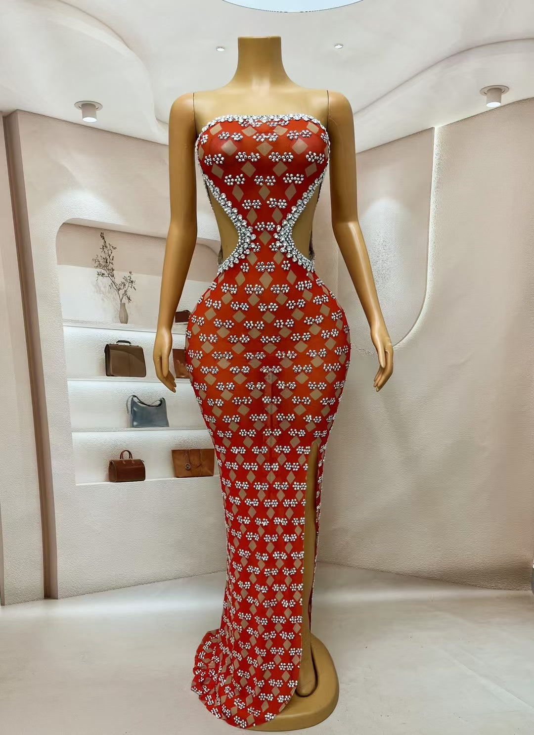CELESINYI Linghua Crystal Diamond Lace Mermaid Gown