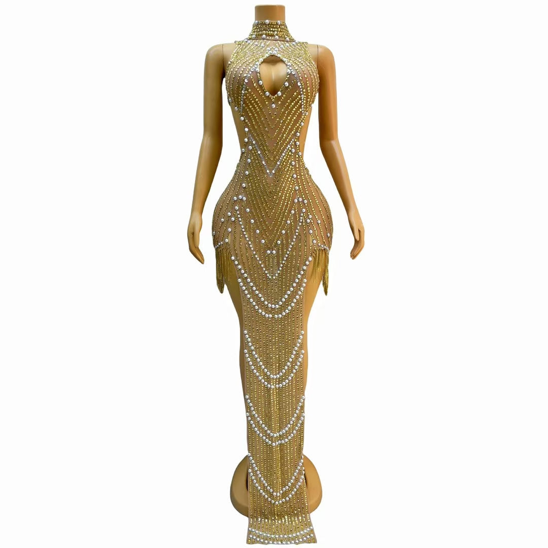 CELESINYI Jinhuang Crystal Gold Pearl Bodysuit