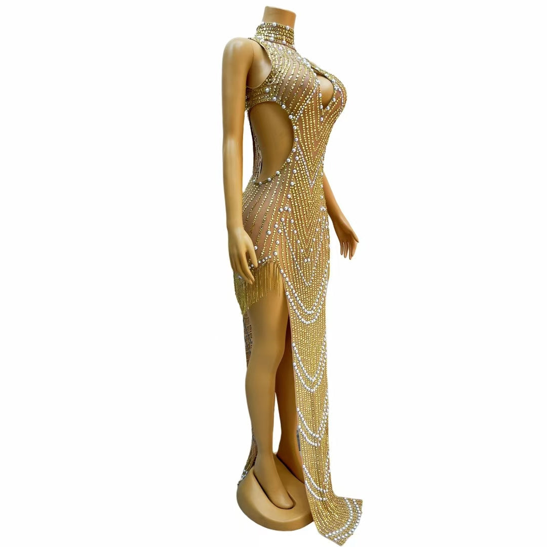 CELESINYI Jinhuang Crystal Gold Pearl Bodysuit