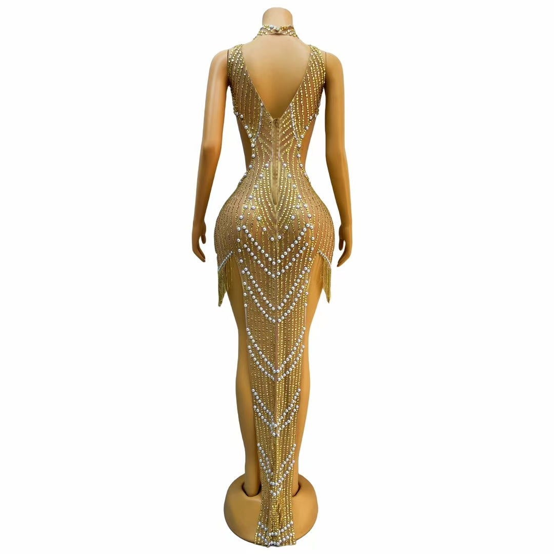 CELESINYI Jinhuang Crystal Gold Pearl Bodysuit