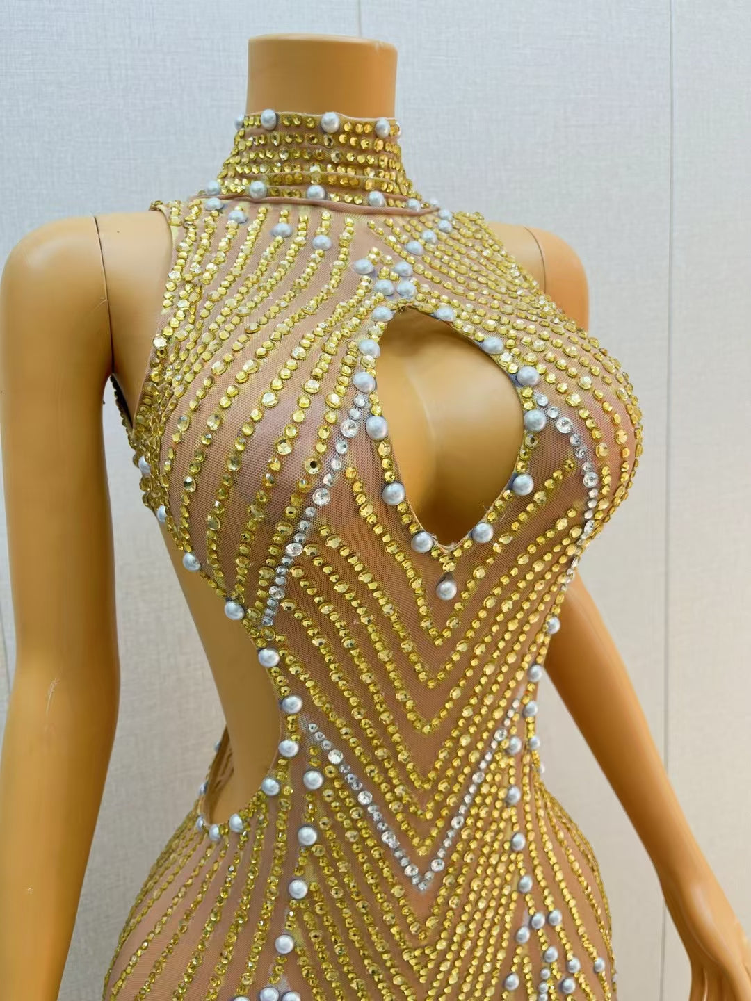 CELESINYI Jinhuang Crystal Gold Pearl Bodysuit