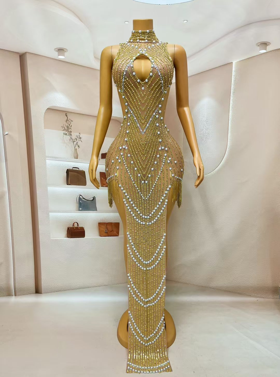 CELESINYI Jinhuang Crystal Gold Pearl Bodysuit