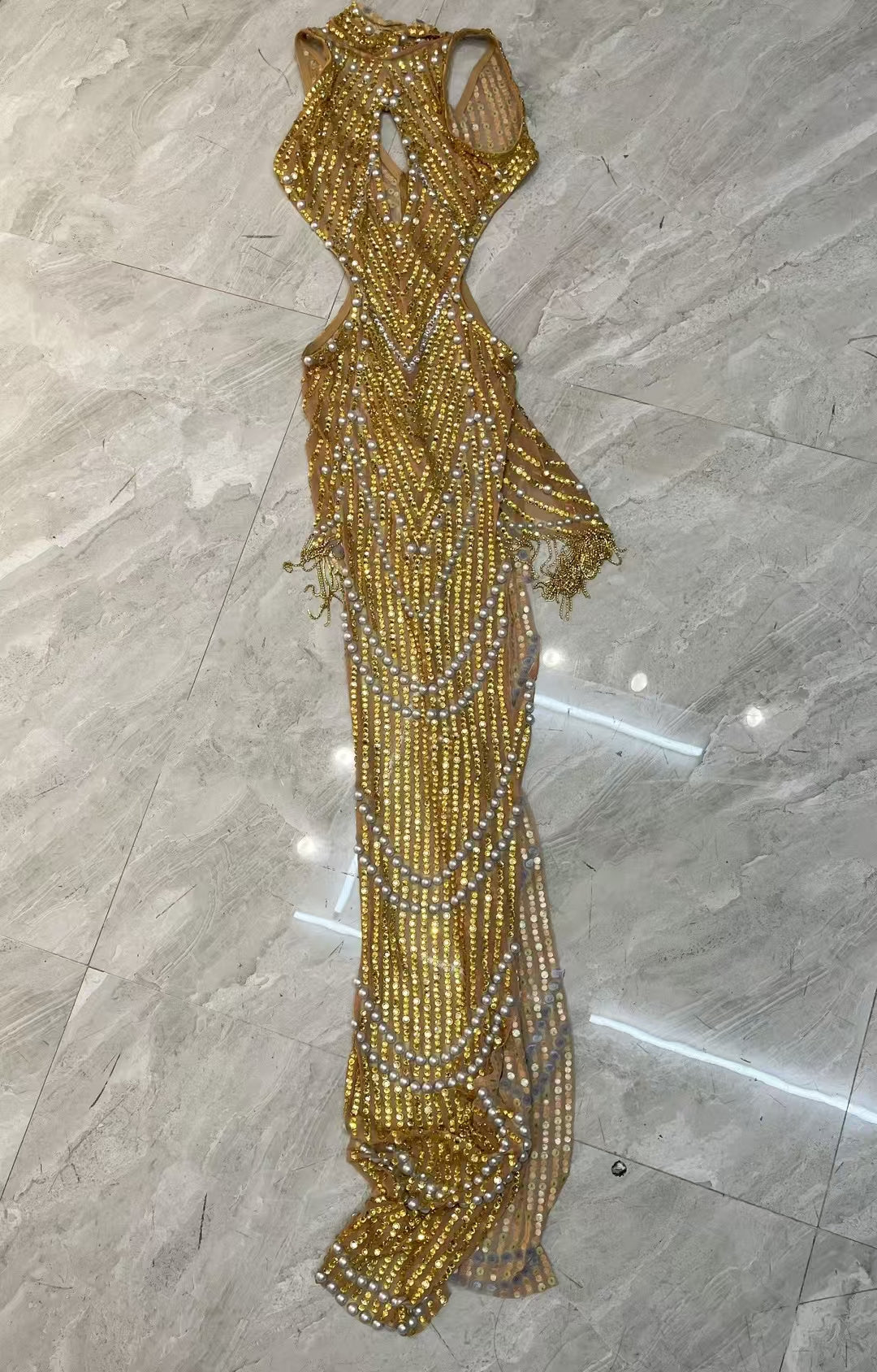 CELESINYI Jinhuang Crystal Gold Pearl Bodysuit