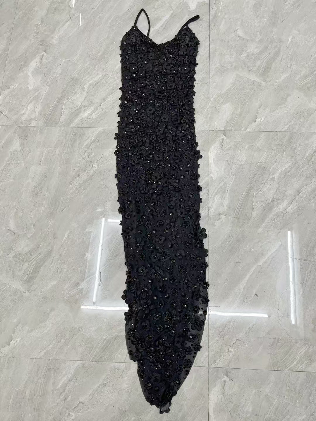 CELESINYI Chunjie Crystal Black 3D Flower Bodysuit