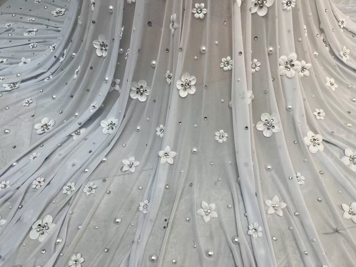 CELESINYI Chunjie Crystal Ice 3D Flower Mermaid Gown