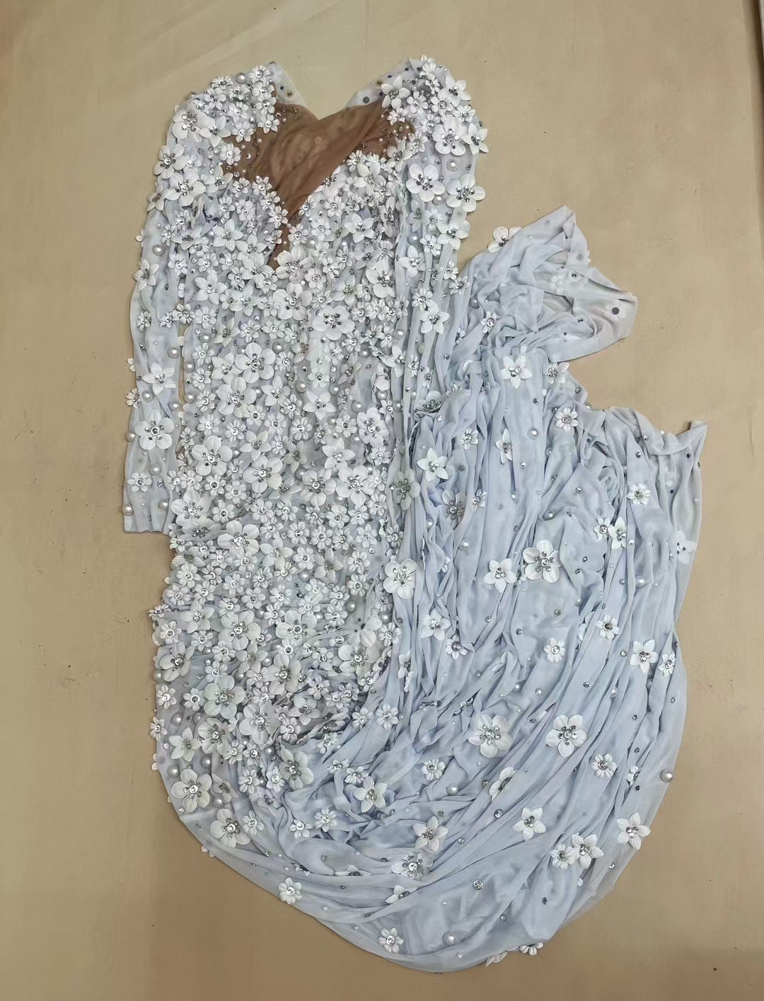 CELESINYI Chunjie Crystal Ice 3D Flower Mermaid Gown