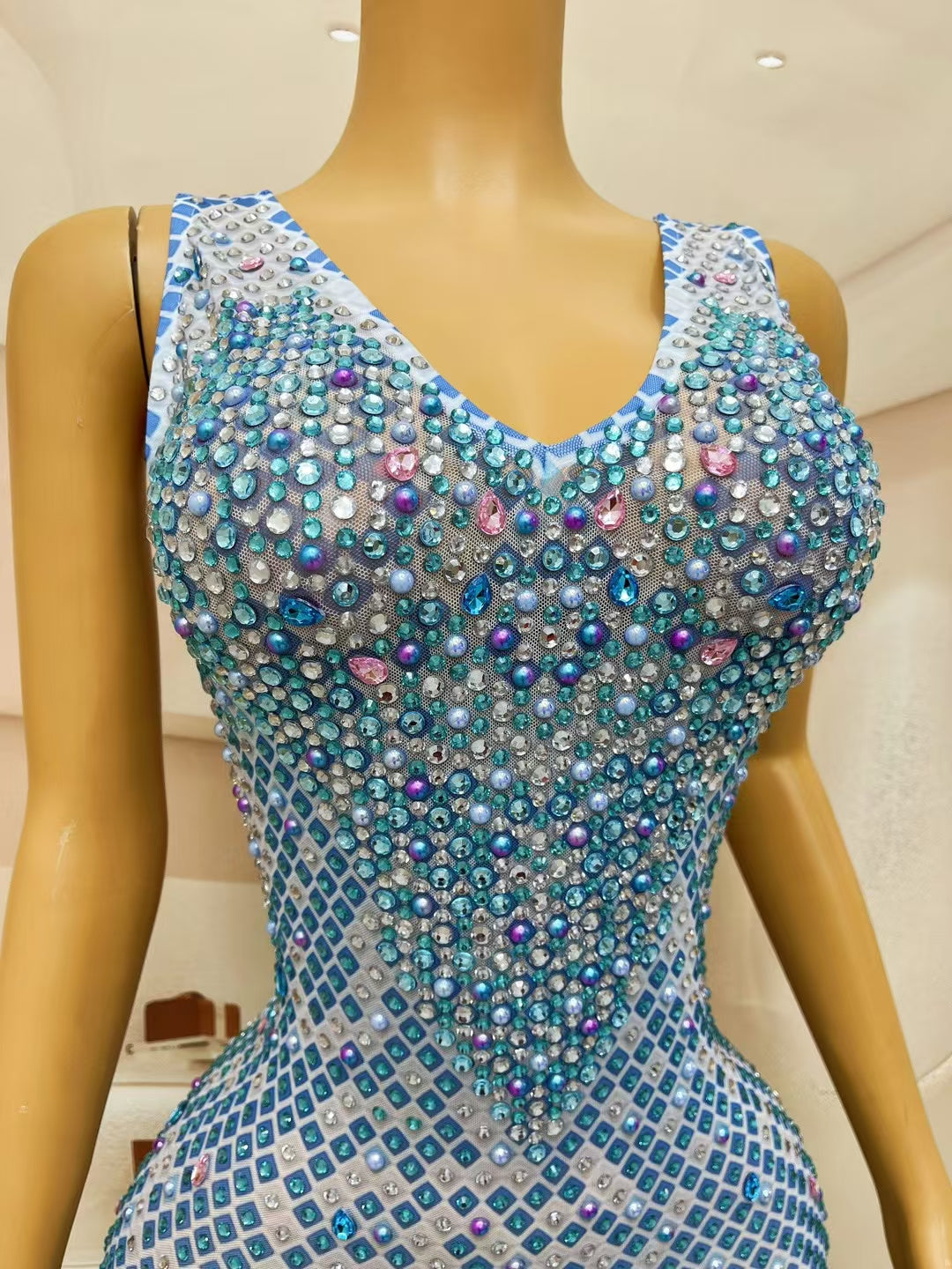 CELESINYI Bilanshe Crystal Blue Gem Bodysuit