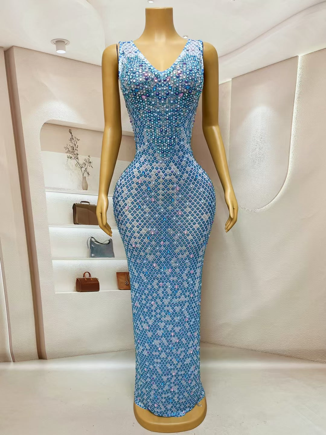 CELESINYI Bilanshe Crystal Blue Gem Bodysuit