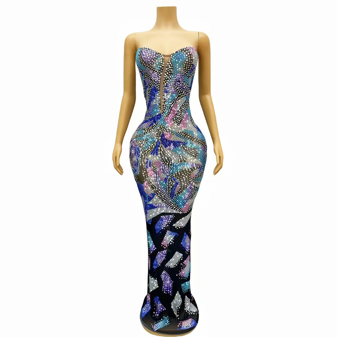 CELESINYI Caiqi Crystal Peacock Swirl Gown