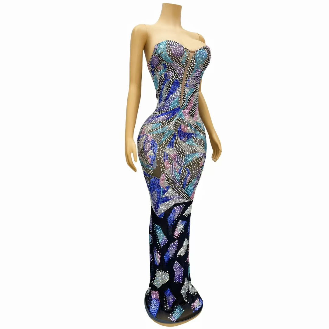 CELESINYI Caiqi Crystal Peacock Swirl Gown