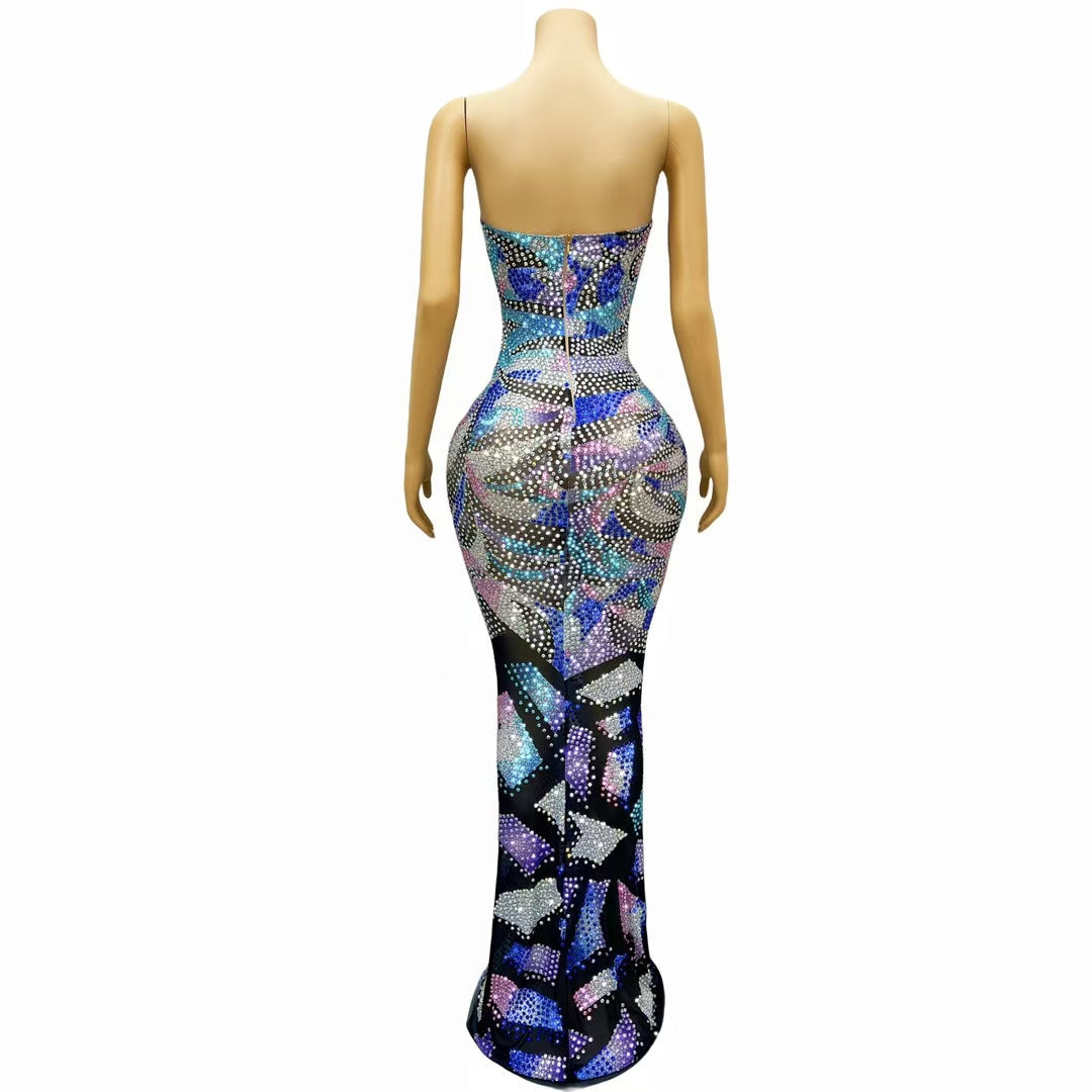 CELESINYI Caiqi Crystal Peacock Swirl Gown