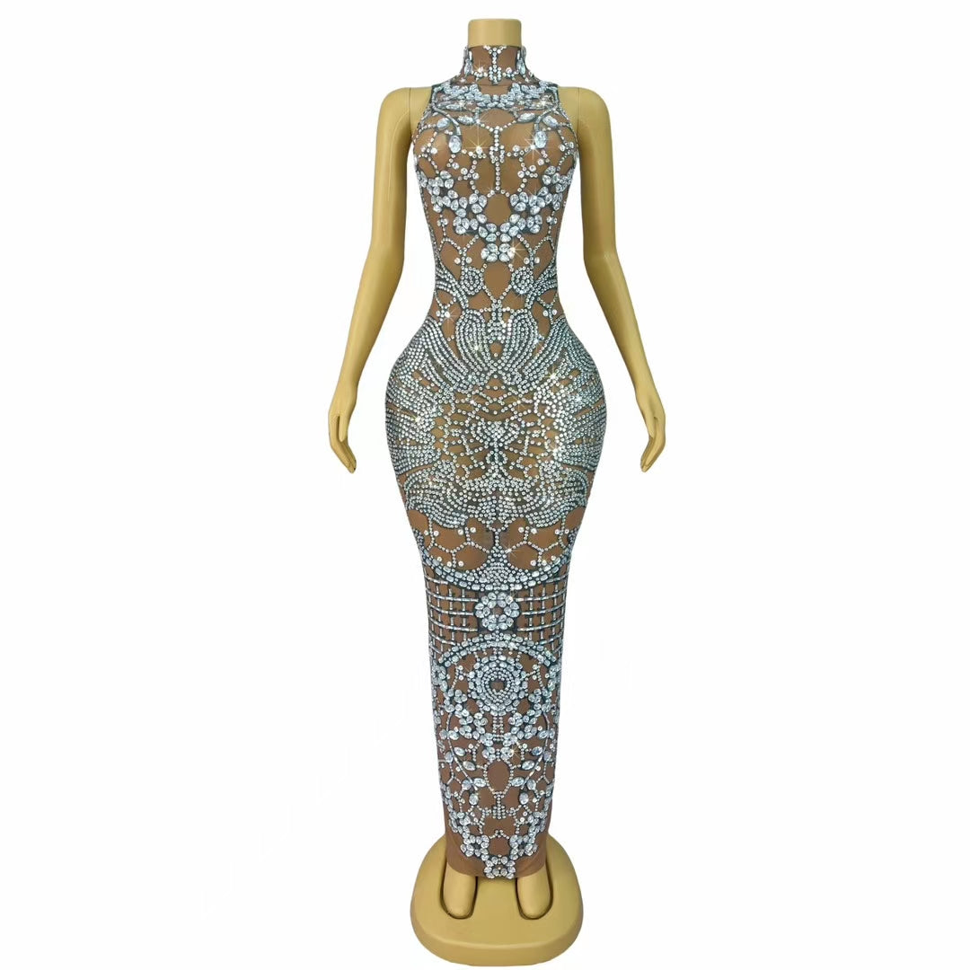 CELESINYI Lvxiu Crystal Silver AB Embroidery Gown