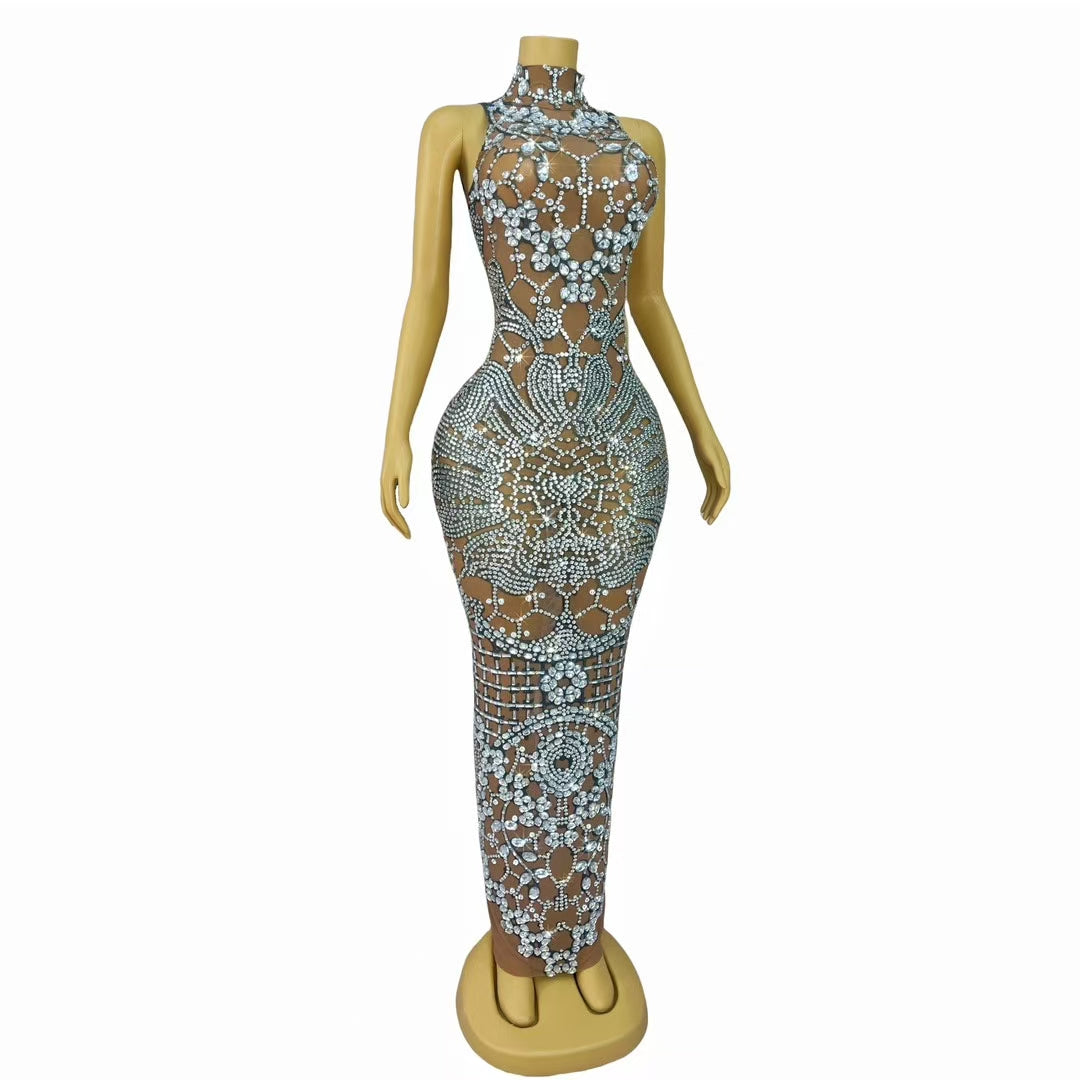 CELESINYI Lvxiu Crystal Silver AB Embroidery Gown