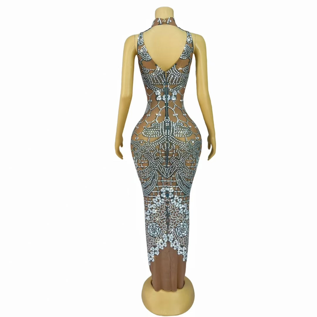 CELESINYI Lvxiu Crystal Silver AB Embroidery Gown