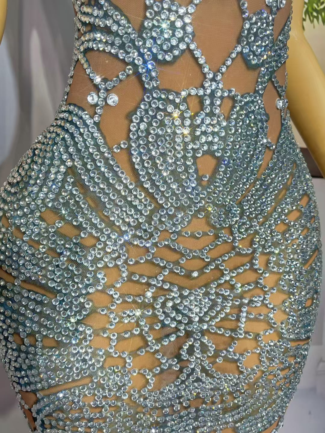 CELESINYI Lvxiu Crystal Silver AB Embroidery Gown
