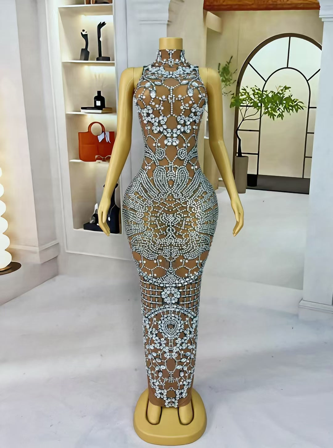 CELESINYI Lvxiu Crystal Silver AB Embroidery Gown