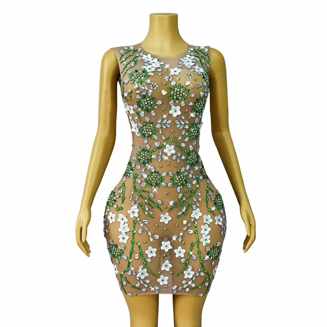 CELESINYI Lvchahua Crystal 3D Flower Illusion Gown